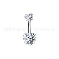 Piercing Aço Cirúrgico Banana 2 Pedras Zircônia Cravejada Coração