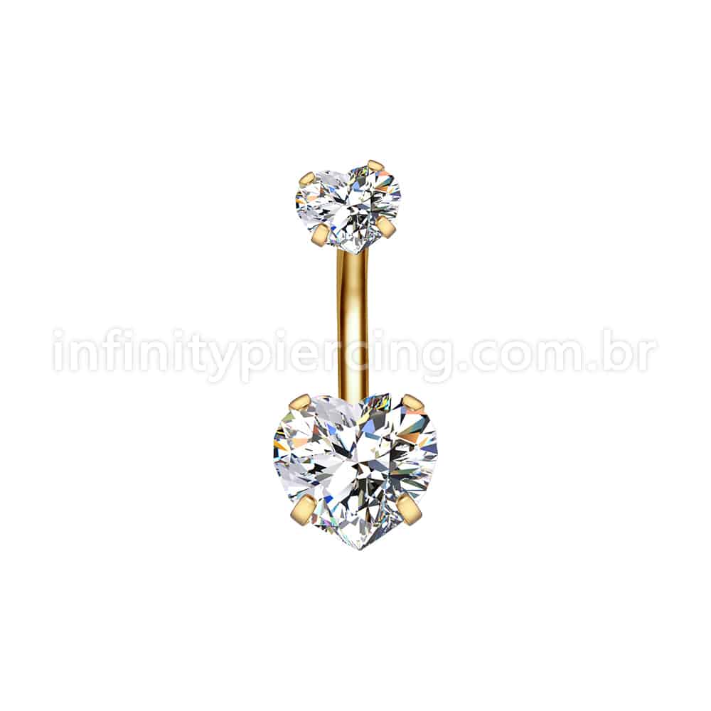 Piercing Aço Cirúrgico Banana 2 Pedras Zircônia Cravejada Coração