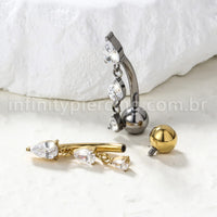 Piercing Banana Titânio 3 Pedras Zircônia Oval