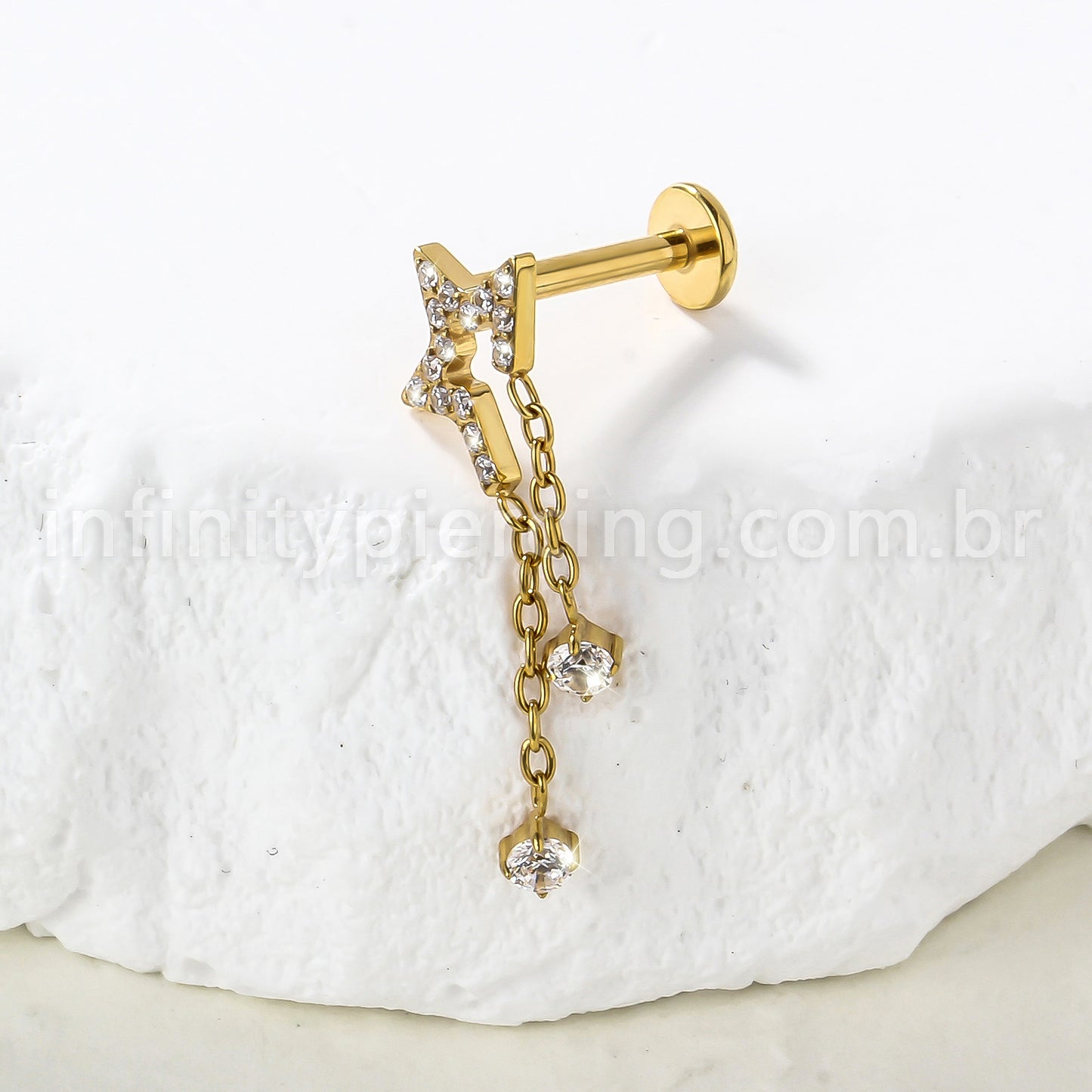 Piercing Labret Titânio Estrela Com Corrente