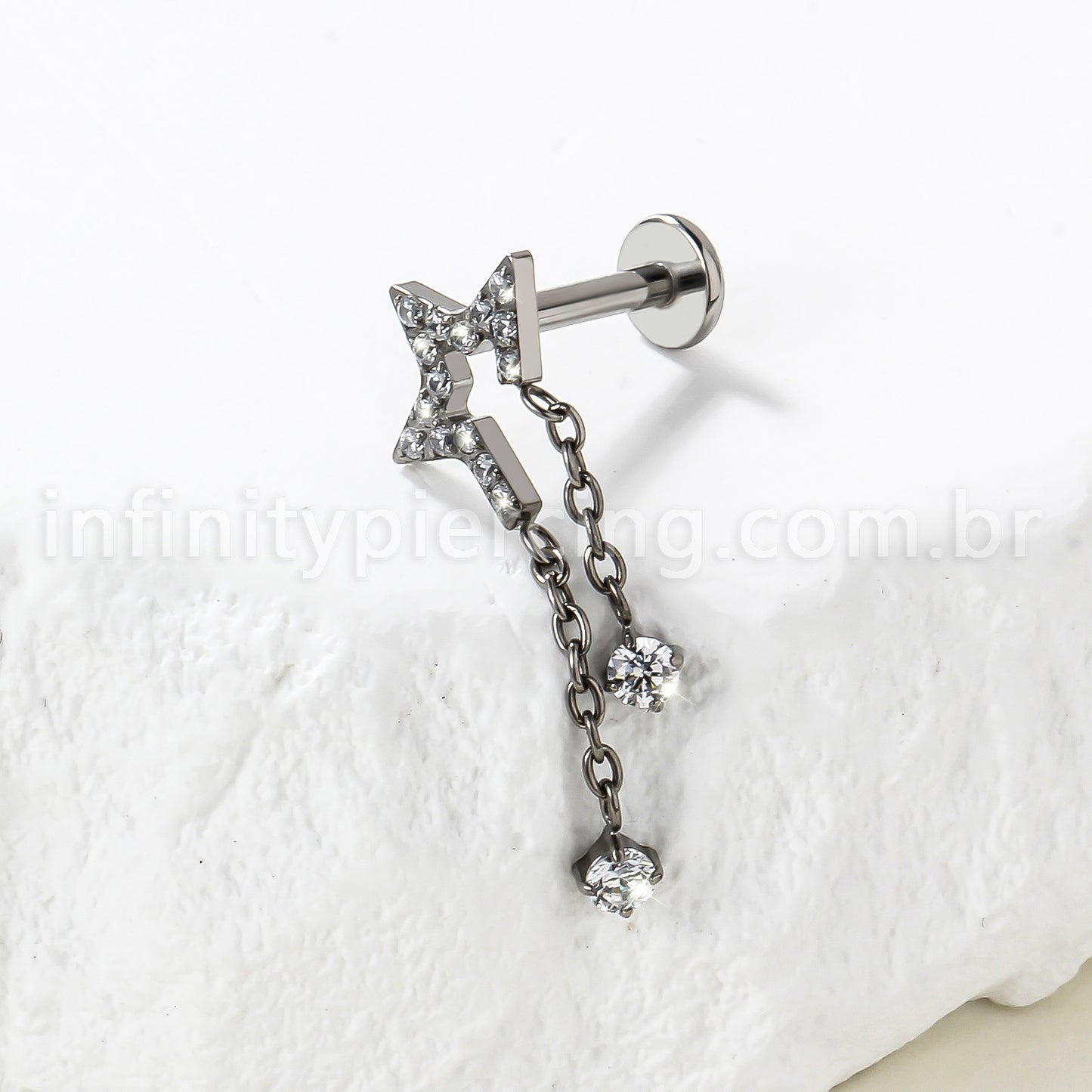 Piercing Labret Titânio Estrela Com Corrente