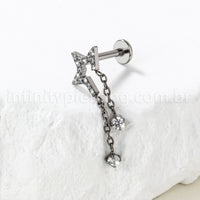 Piercing Labret Titânio Estrela Com Corrente