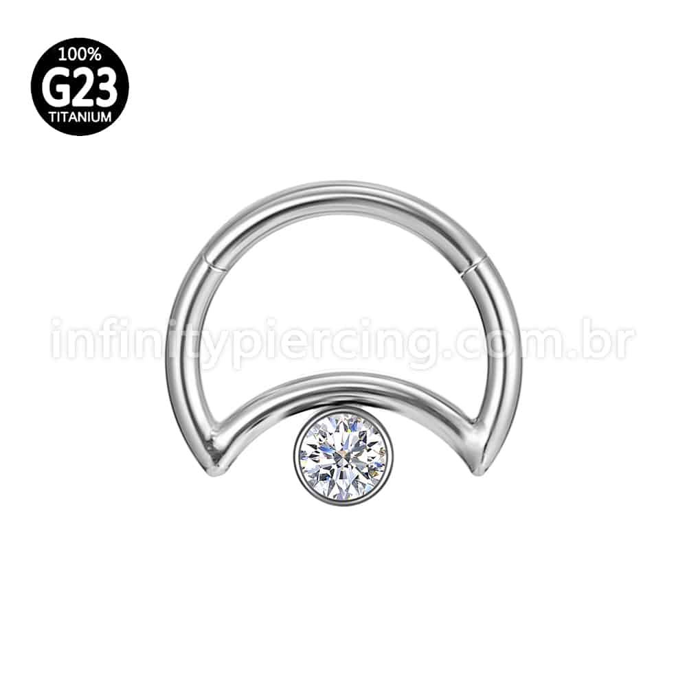 Piercing Daith Segmento Articulado Lua Titânio Zircônia/Opala