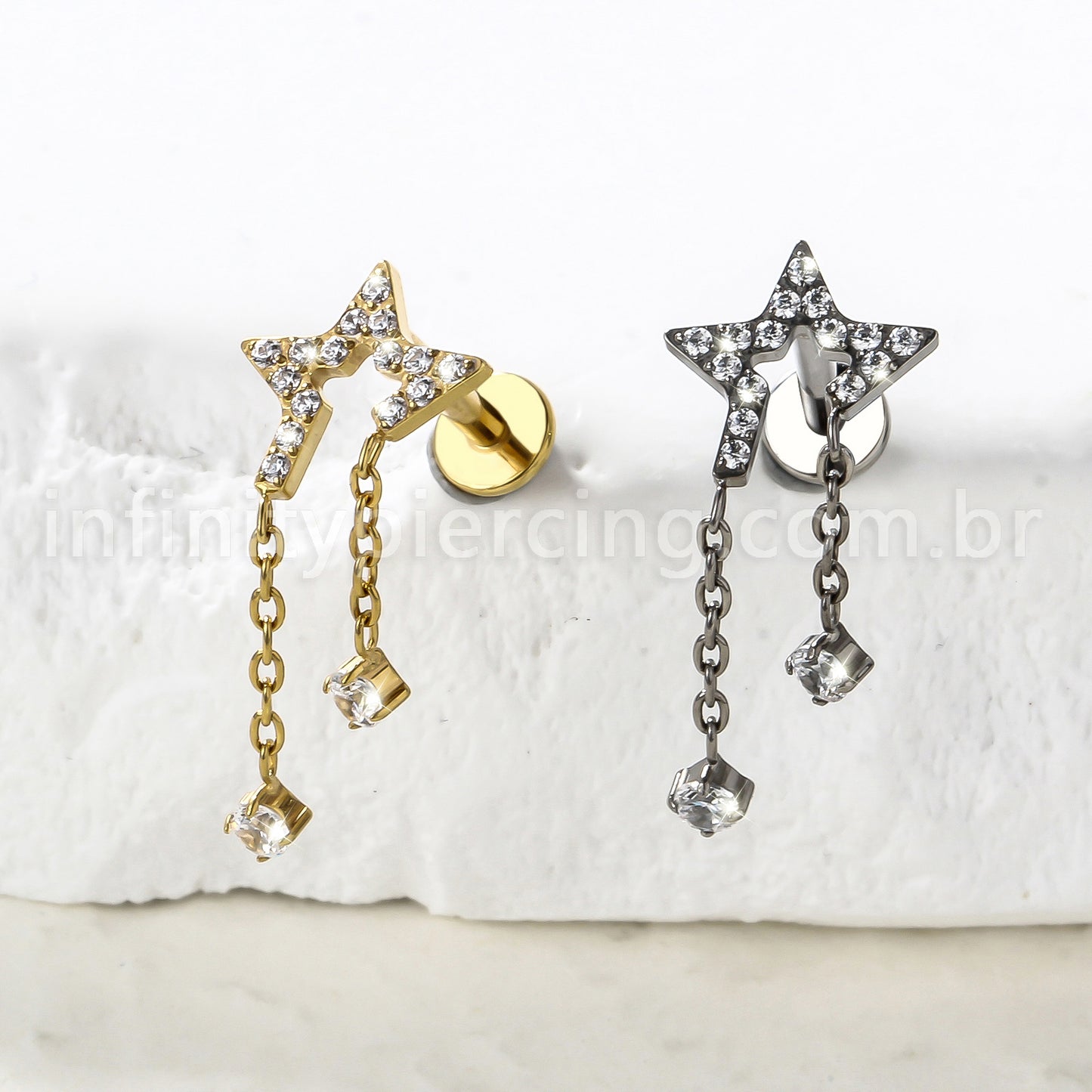 Piercing Labret Titânio Estrela Com Corrente