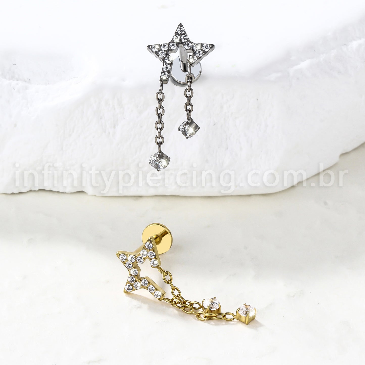 Piercing Labret Titânio Estrela Com Corrente