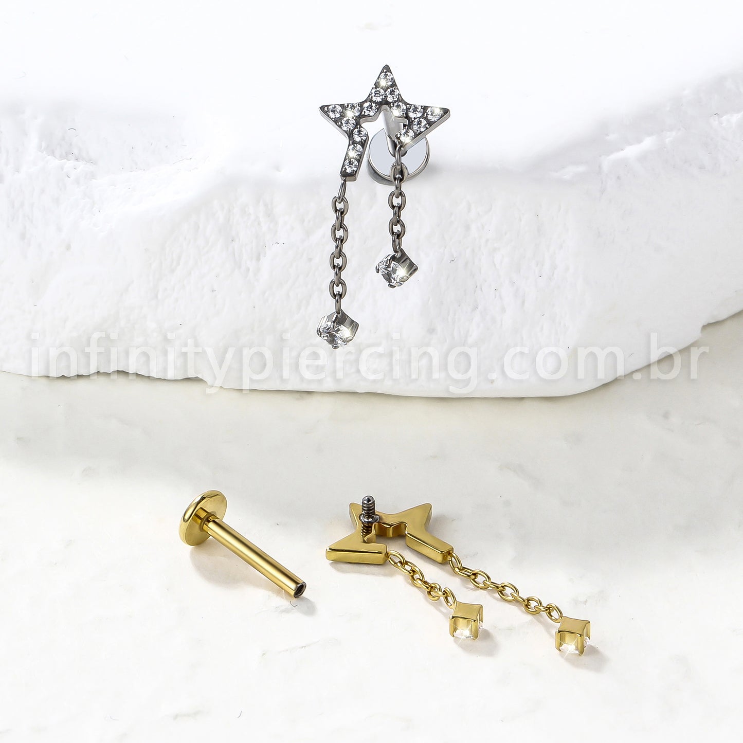 Piercing Labret Titânio Estrela Com Corrente