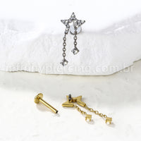Piercing Labret Titânio Estrela Com Corrente