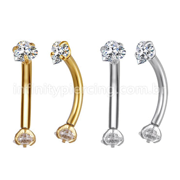 Piercing Microbell Curvo Aço Cirúrgico Zircônia Coração
