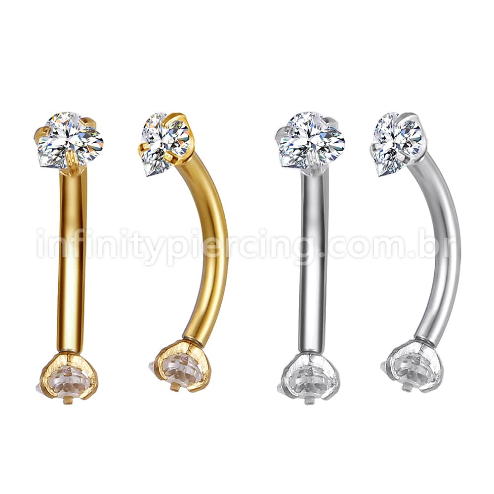 Piercing Microbell Curvo Aço Cirúrgico Zircônia Coração