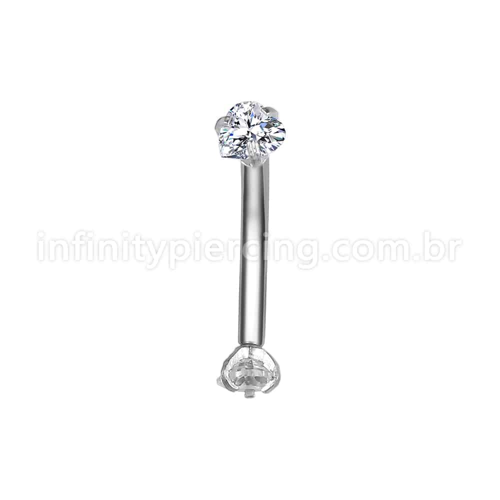 Piercing Microbell Curvo Aço Cirúrgico Zircônia Coração