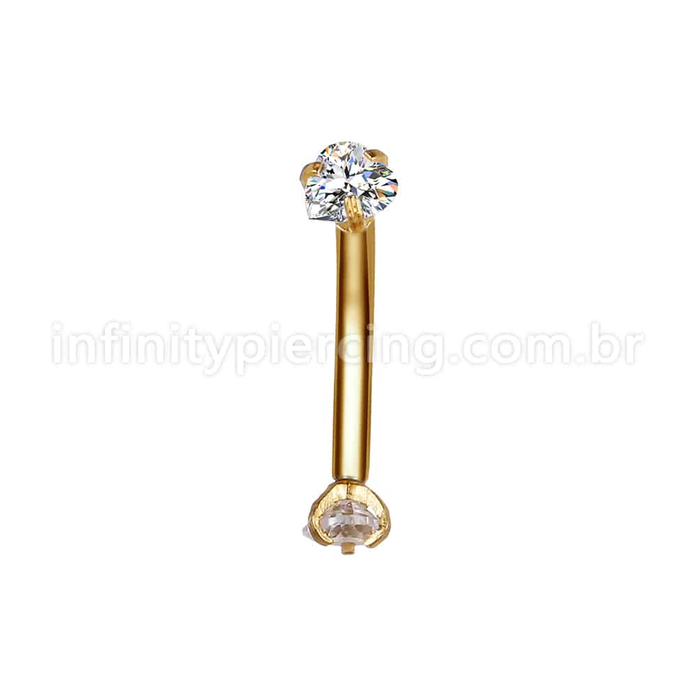 Piercing Microbell Curvo Aço Cirúrgico Zircônia Coração