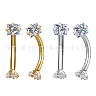 Piercing Microbell Curvo Aço Cirúrgico Zircônia Quadrada