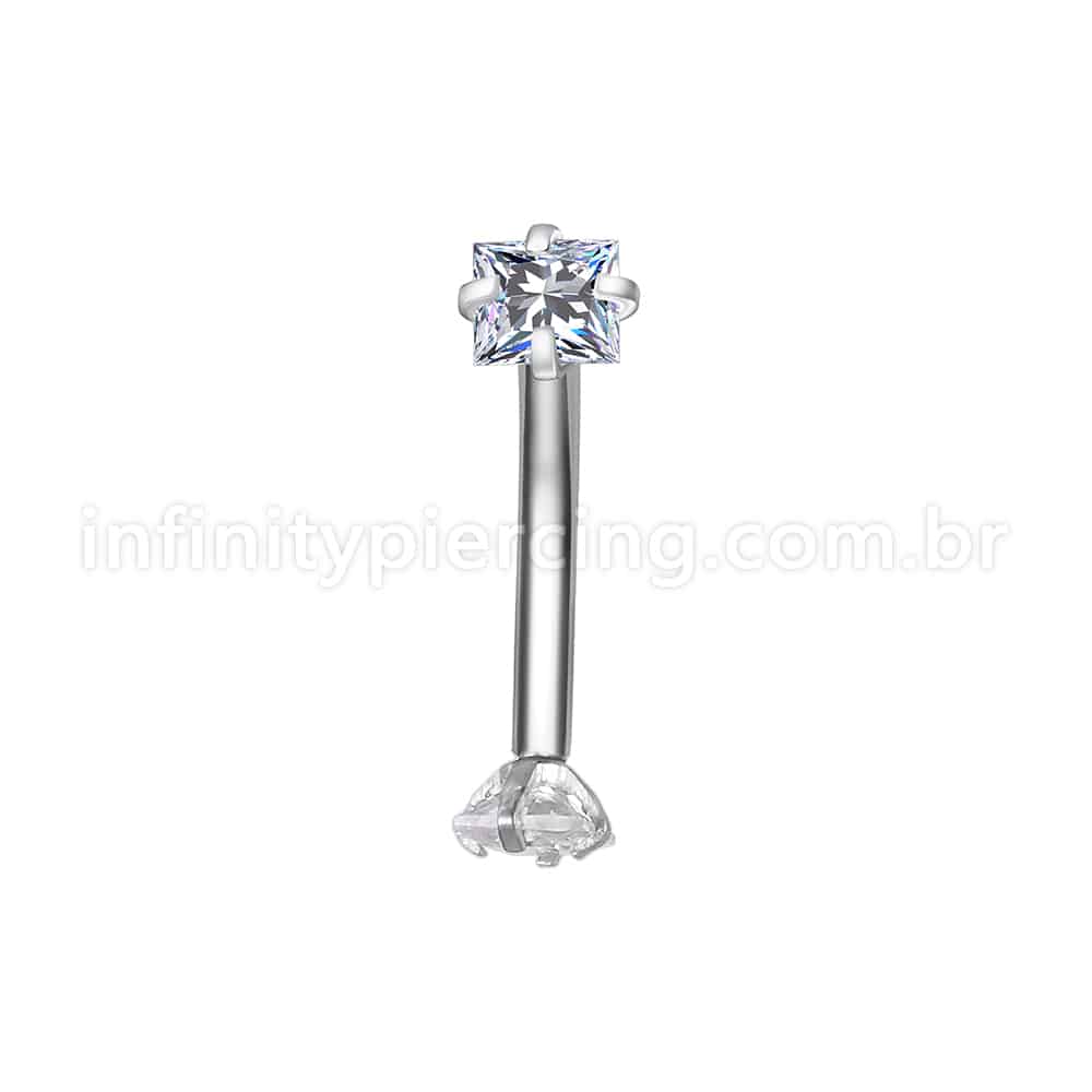 Piercing Microbell Curvo Aço Cirúrgico Zircônia Quadrada