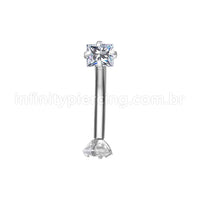Piercing Microbell Curvo Aço Cirúrgico Zircônia Quadrada