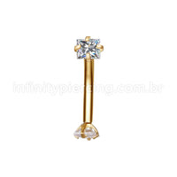 Piercing Microbell Curvo Aço Cirúrgico Zircônia Quadrada