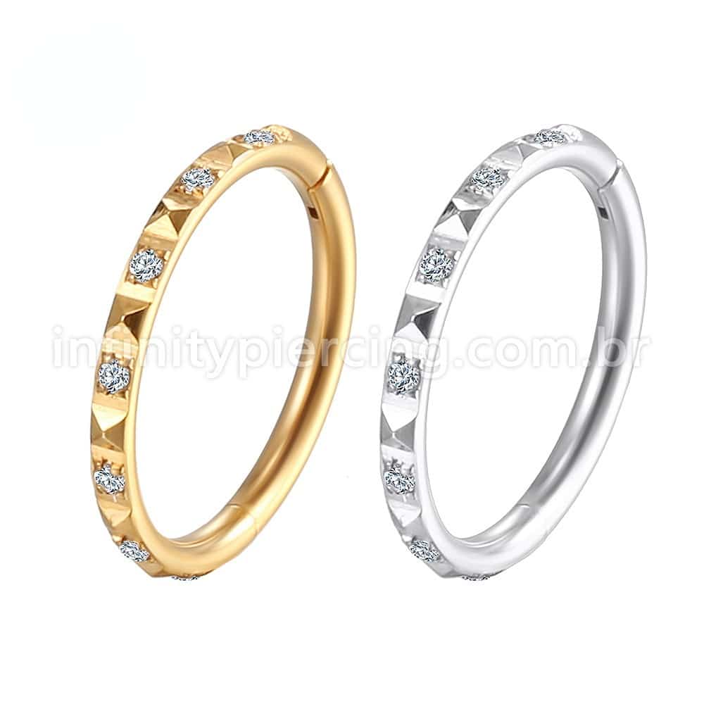 Piercing Argola Segmento Articulado Aço Cirurgico Zircônia Com Detalhe