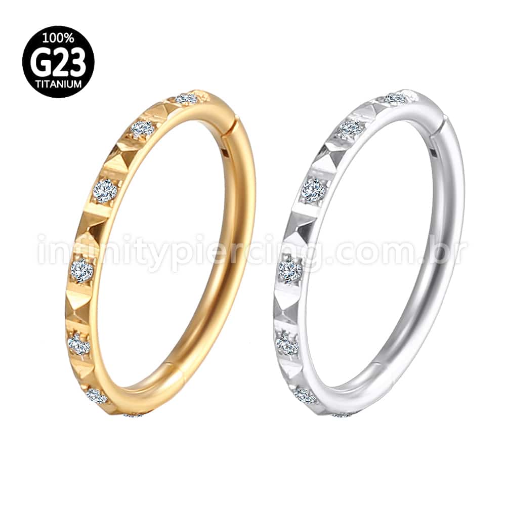 Piercing Argola Segmento Articulado Titânio Zircônia Com Detalhe