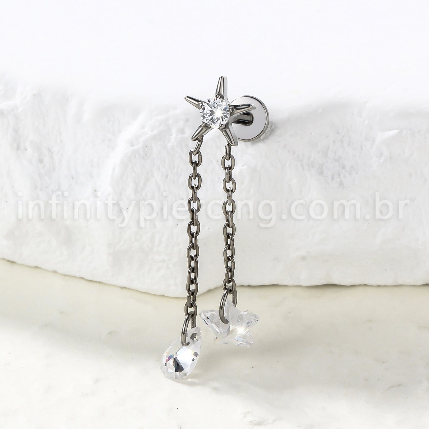Piercing Labret Titânio Estrela Com Pingentes
