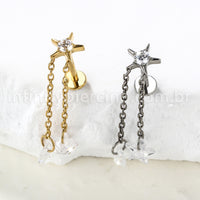 Piercing Labret Titânio Estrela Com Pingentes