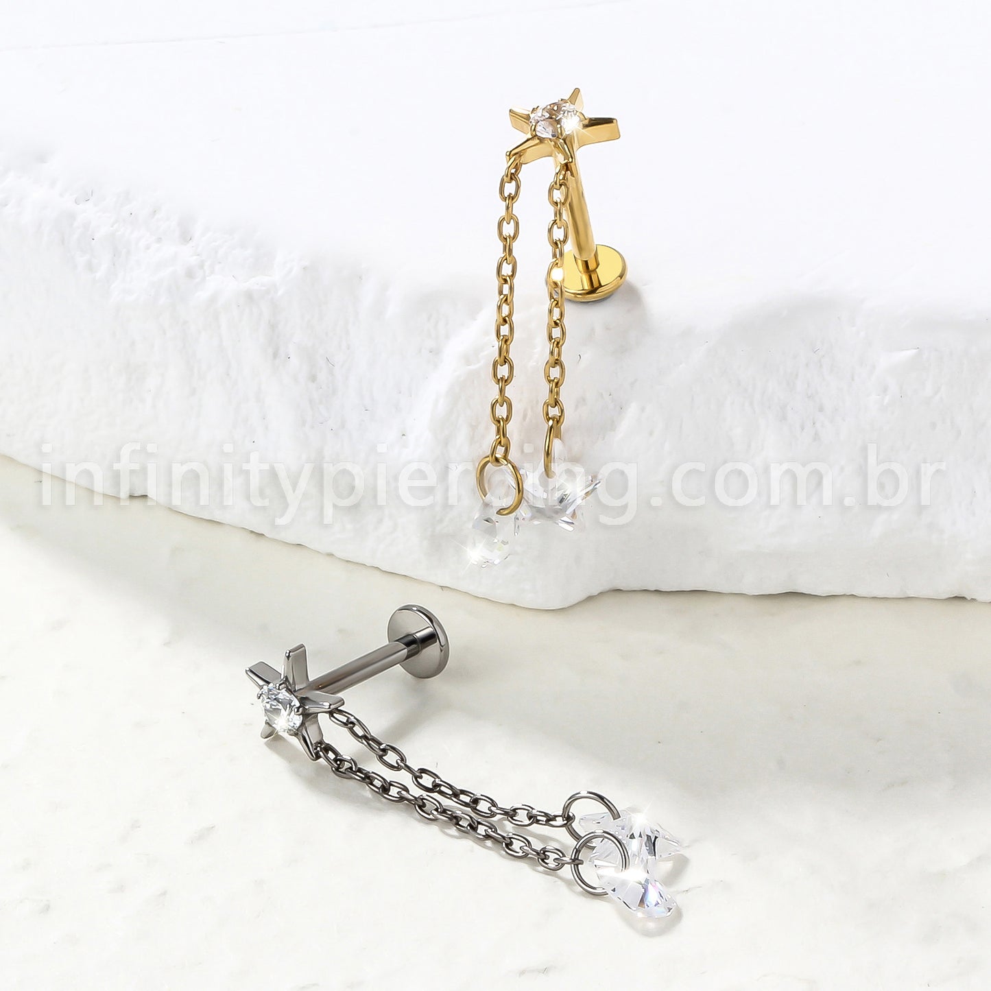 Piercing Labret Titânio Estrela Com Pingentes