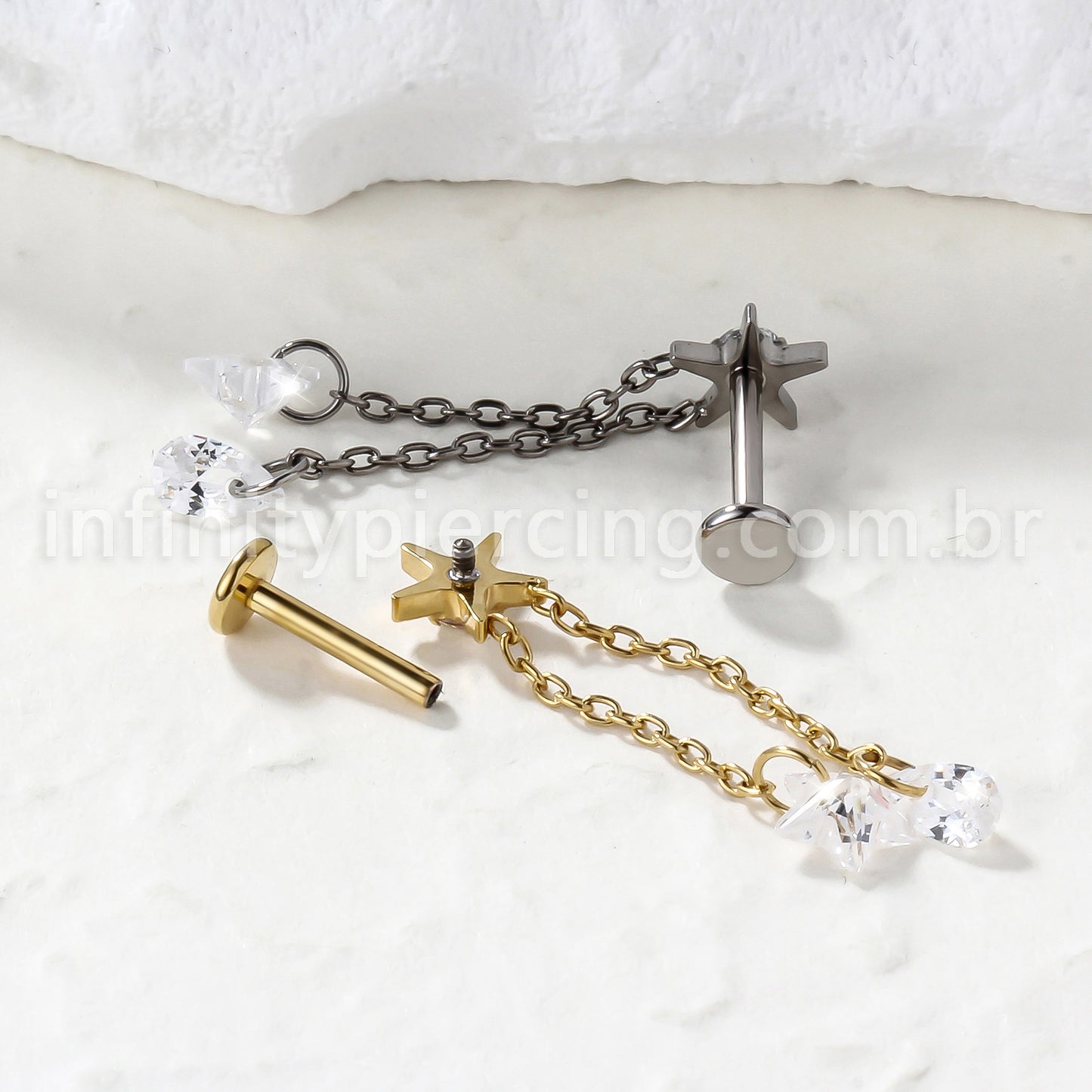 Piercing Labret Titânio Estrela Com Pingentes