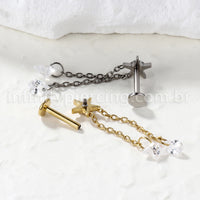 Piercing Labret Titânio Estrela Com Pingentes