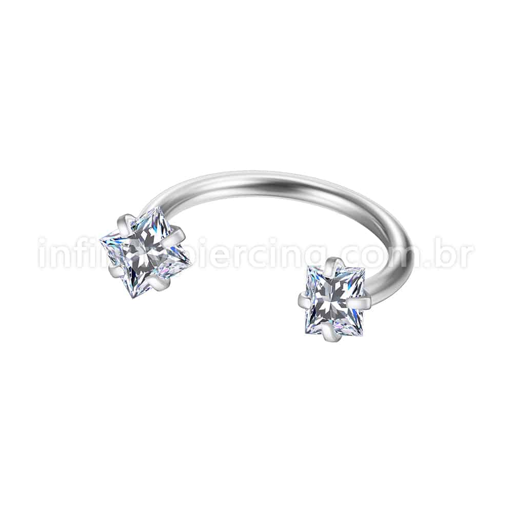 Piercing Ferradura Aço Cirúrgico Zircônia Quadrada