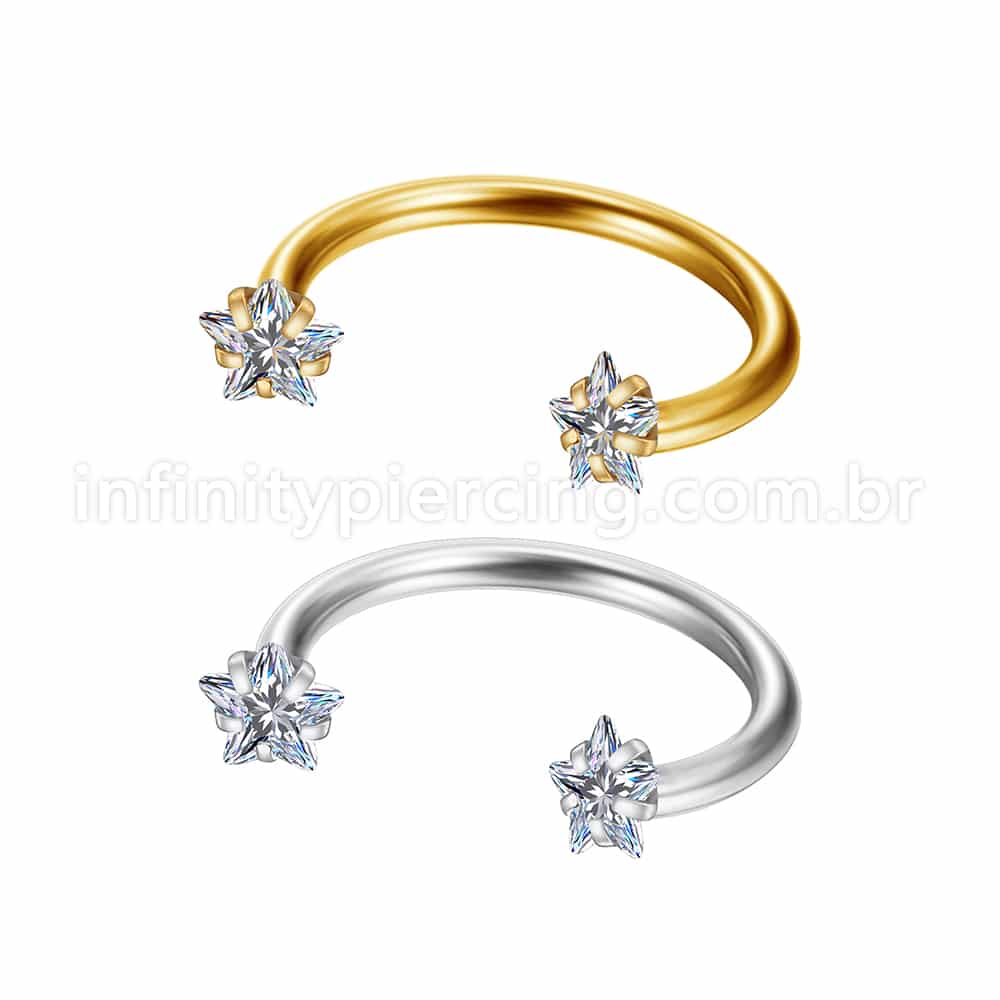 Piercing Ferradura Aço Cirúrgico Zircônia Estrela