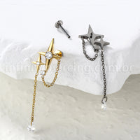 Piercing Labret Titânio Estrela 4 Pontas Com Corrente