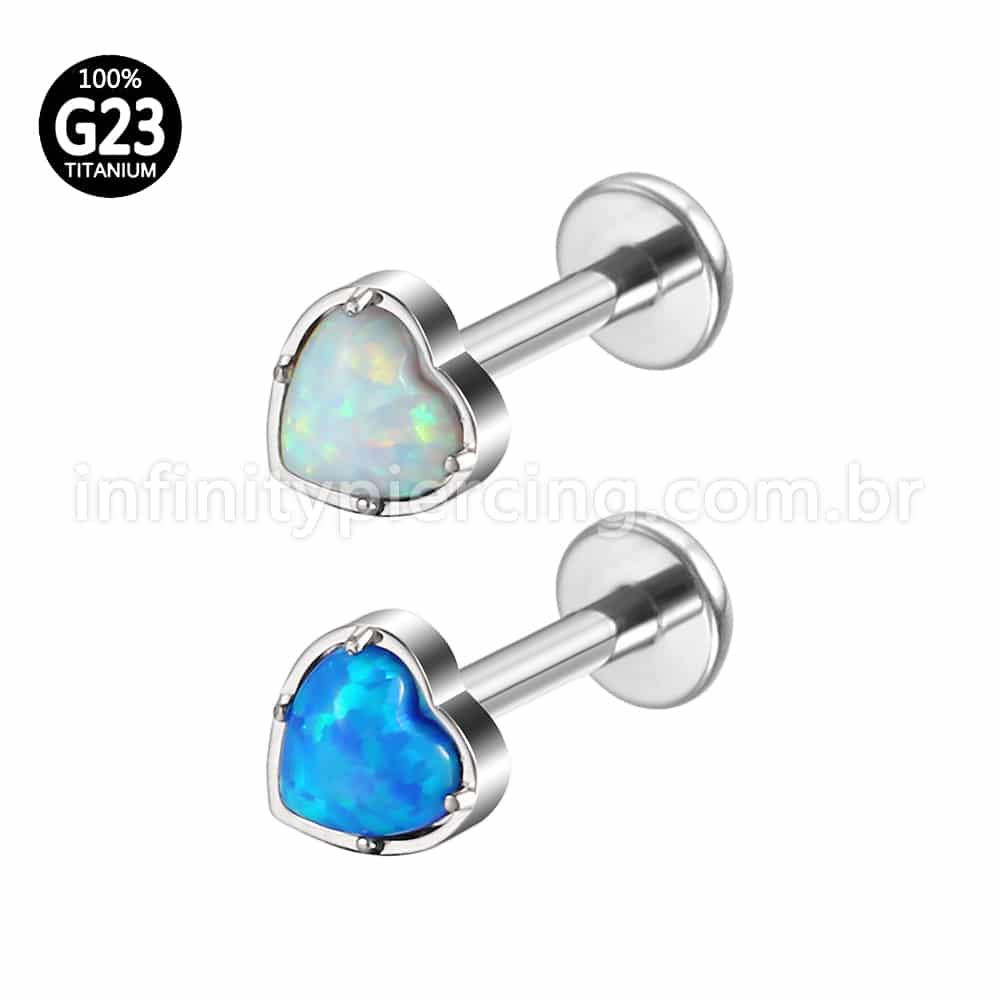 Piercing Labret Titânio Coração Opala