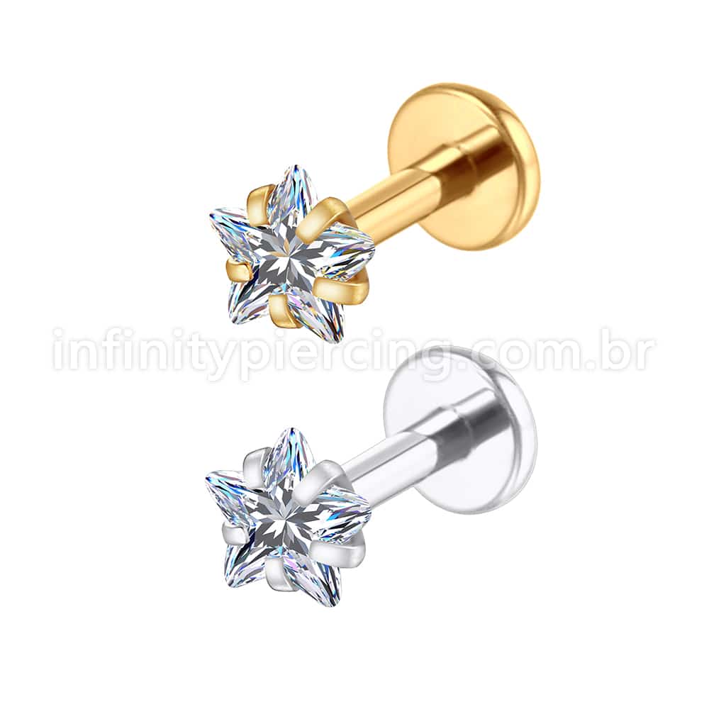 Piercing Labret Aço Cirúrgico Zircônia Estrela