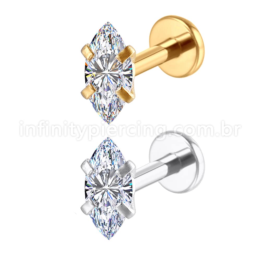 Piercing Labret Aço Cirúrgico Oval Com Pontas Zircônia