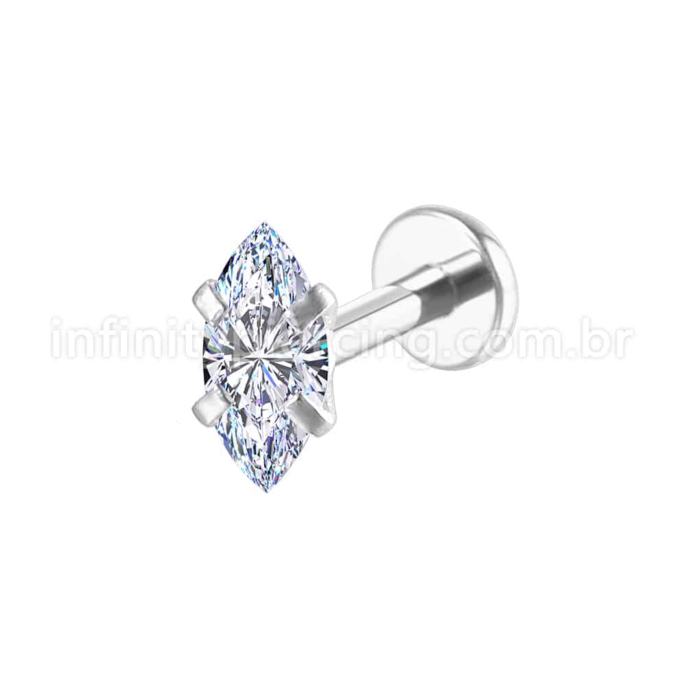 Piercing Labret Aço Cirúrgico Oval Com Pontas Zircônia