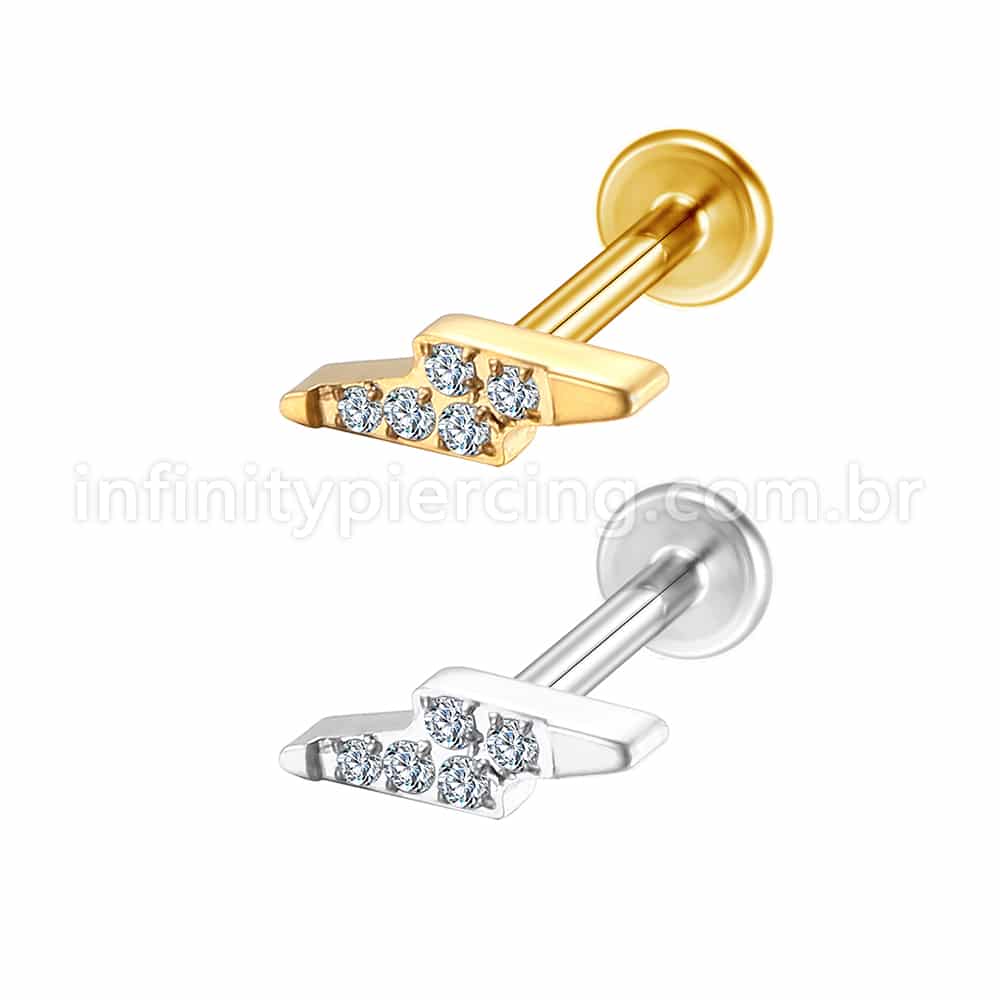 Piercing Labret Aço Cirúrgico Rosca Interna Raio Zircônia