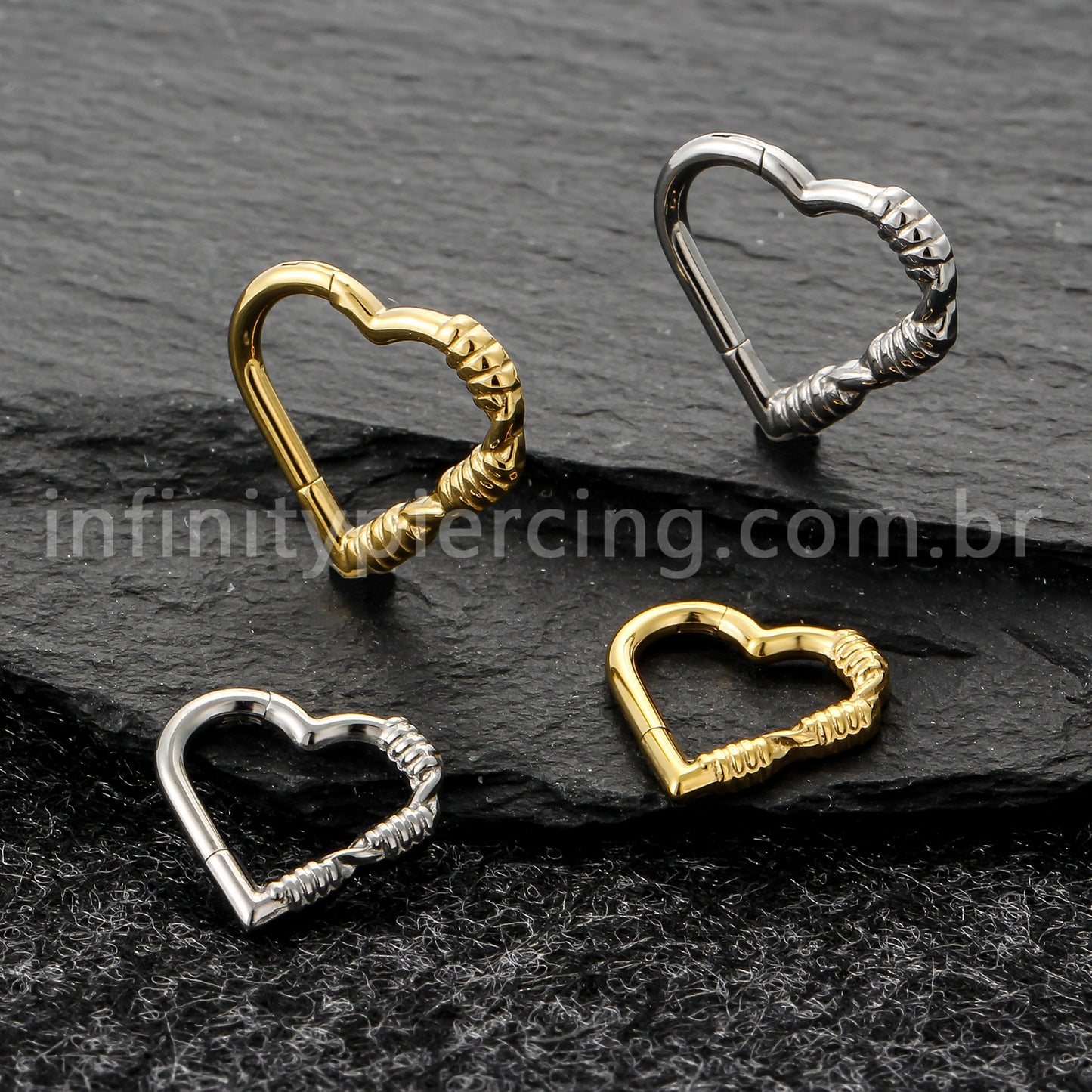 Piercing Argola Coração Titânio Com Detalhes Arame