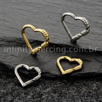 Piercing Argola Coração Titânio Com Detalhes Arame