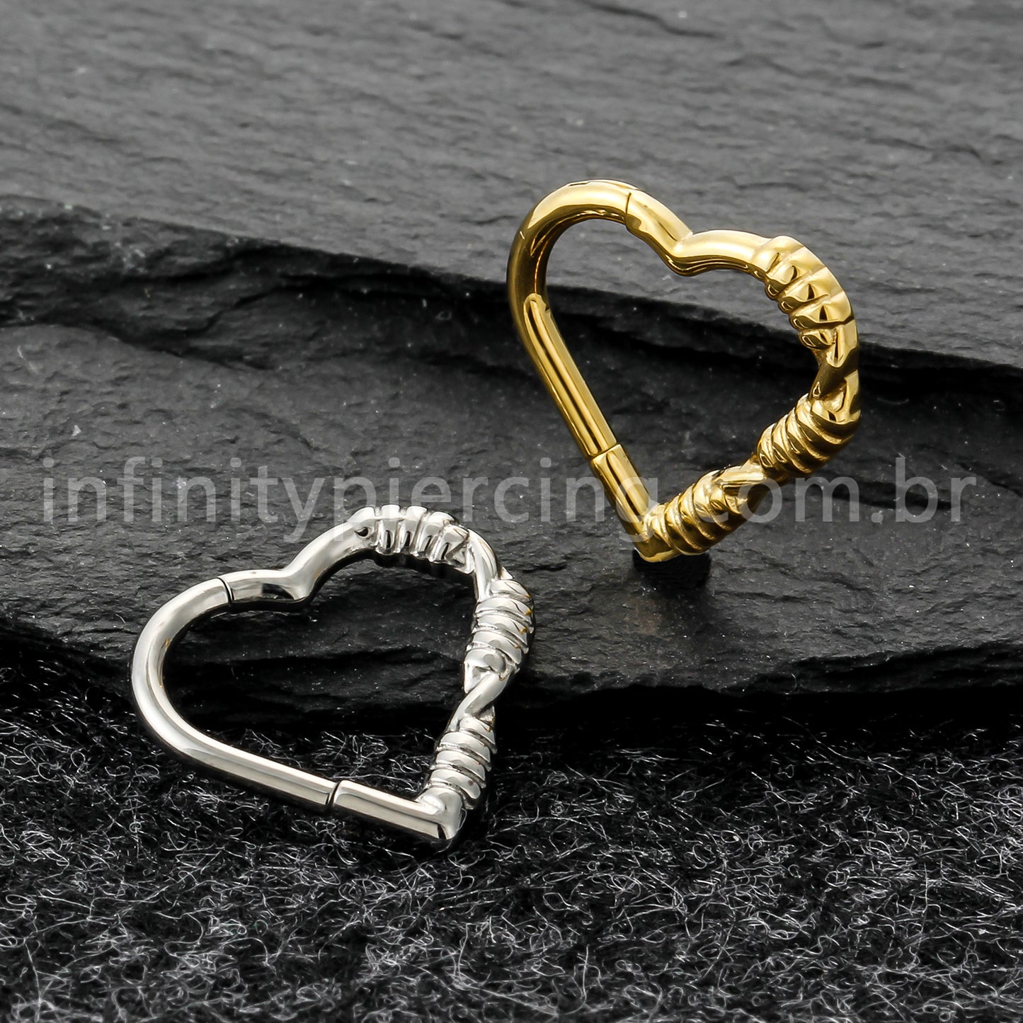 Piercing Argola Coração Titânio Com Detalhes Arame