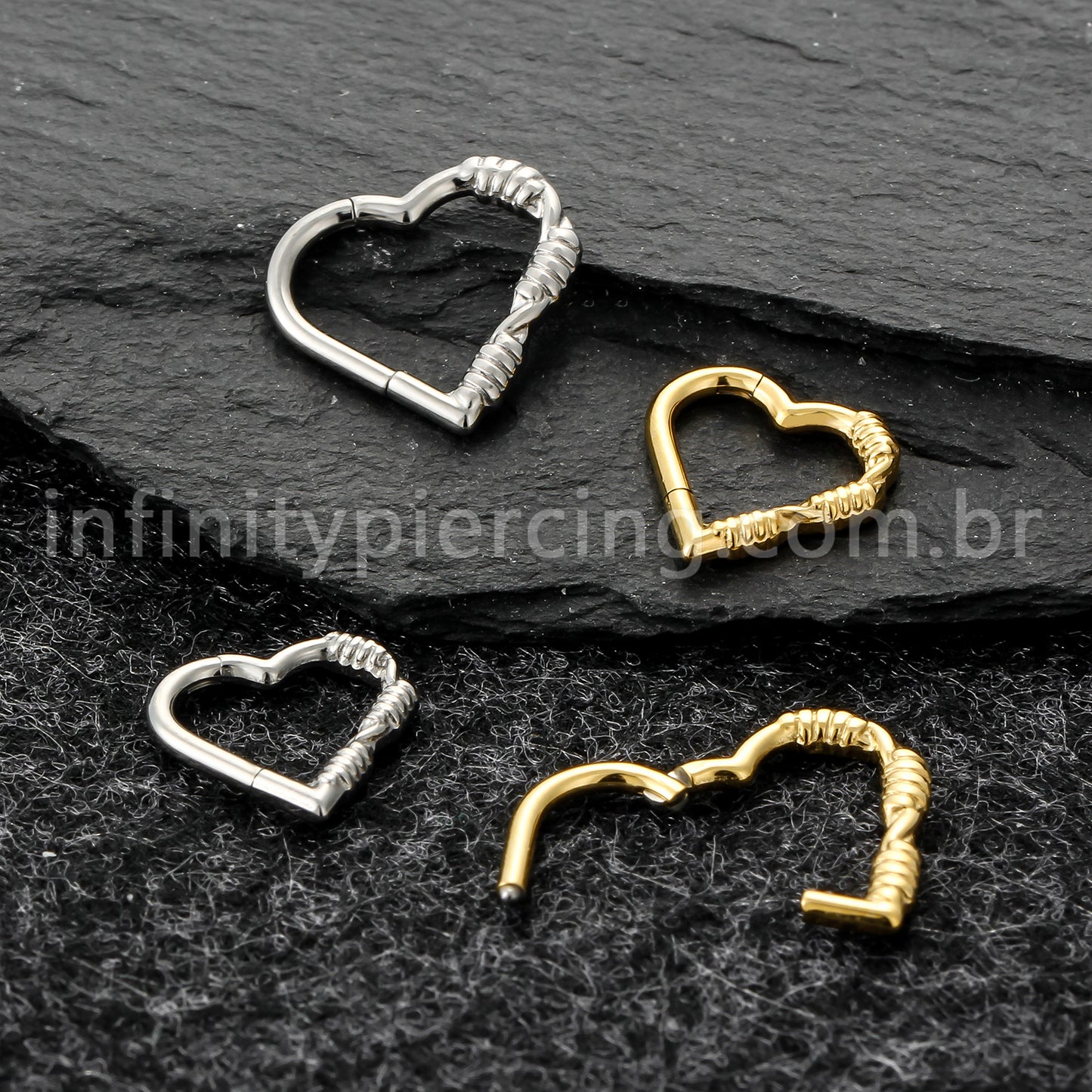 Piercing Argola Coração Titânio Com Detalhes Arame