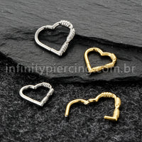 Piercing Argola Coração Titânio Com Detalhes Arame