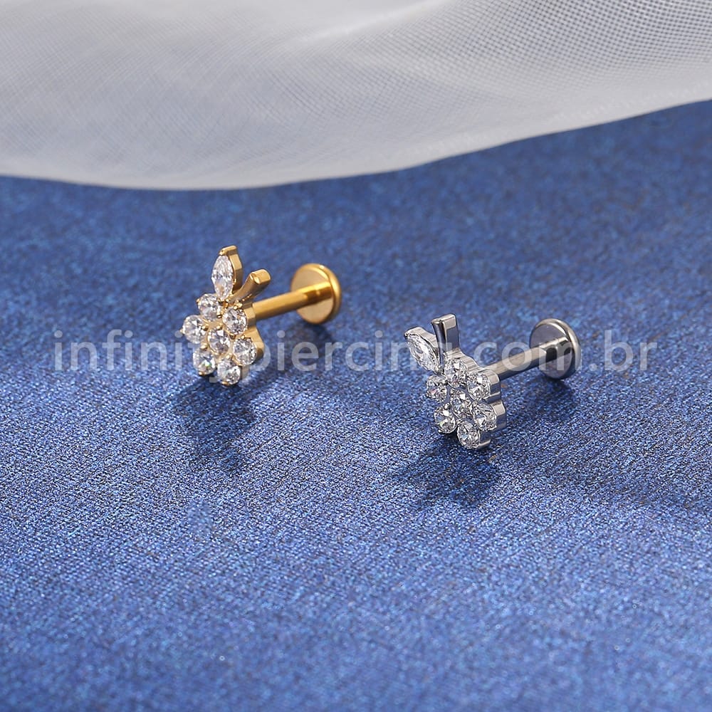 Piercing Labret Titânio Flor Zircônia