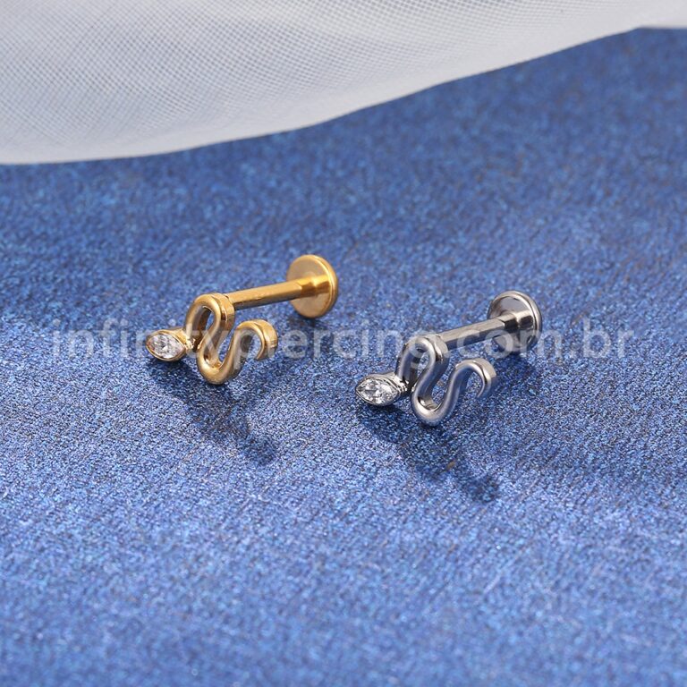 Piercing Labret Titânio Cobra Zircônia