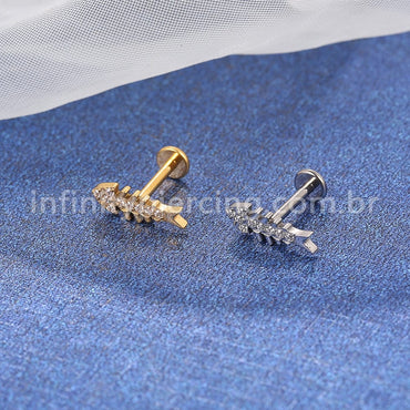 Piercing Labret Titânio Espinha Peixe Zircônia