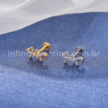 Piercing Labret Titânio Lagarto Zircônia
