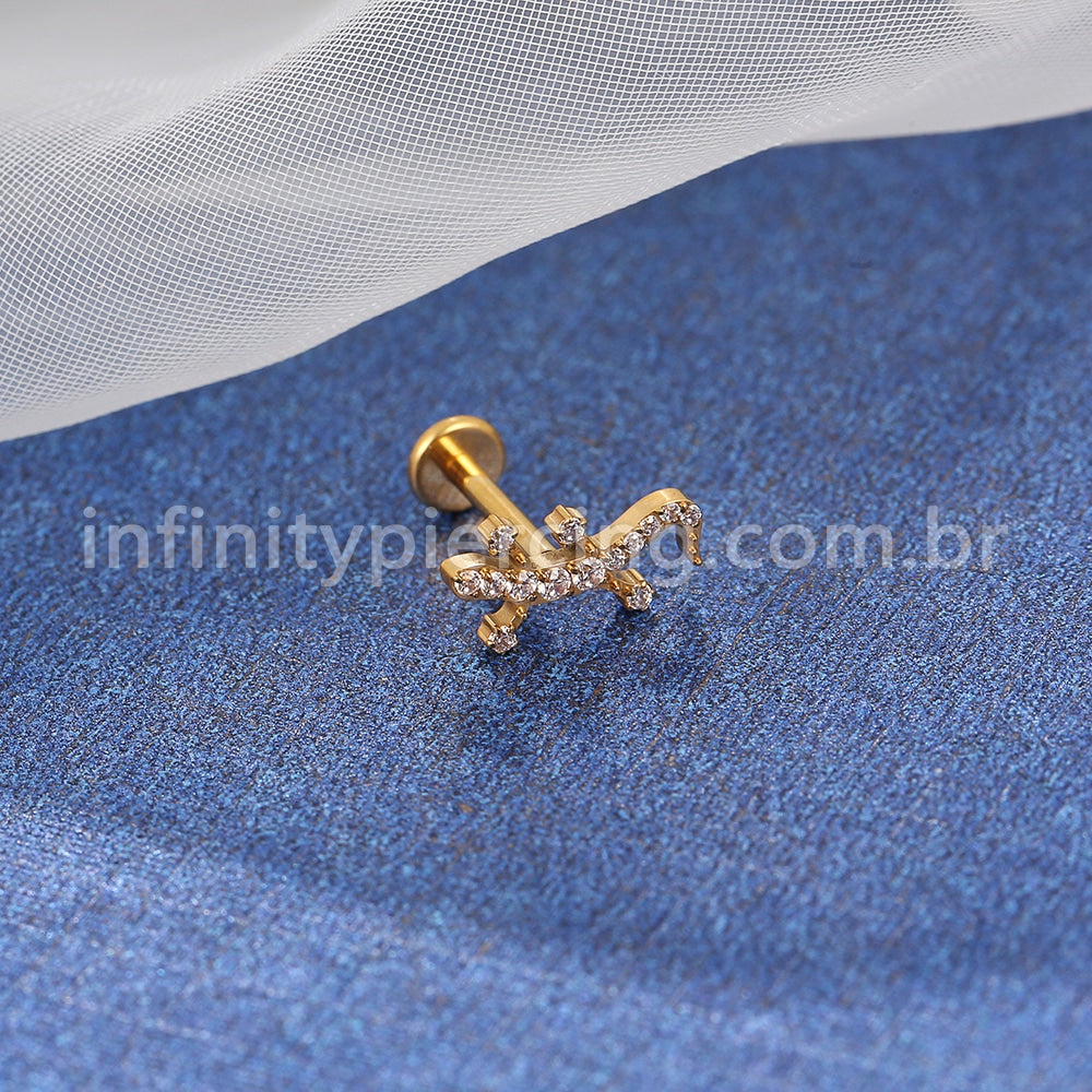 Piercing Labret Titânio Lagarto Zircônia