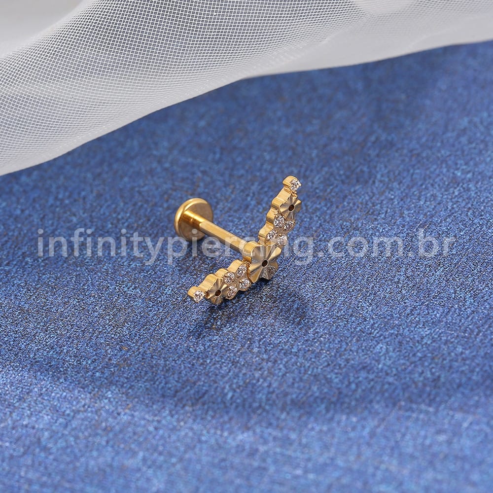 Piercing Labret Titânio Cluster Flores Zircônia