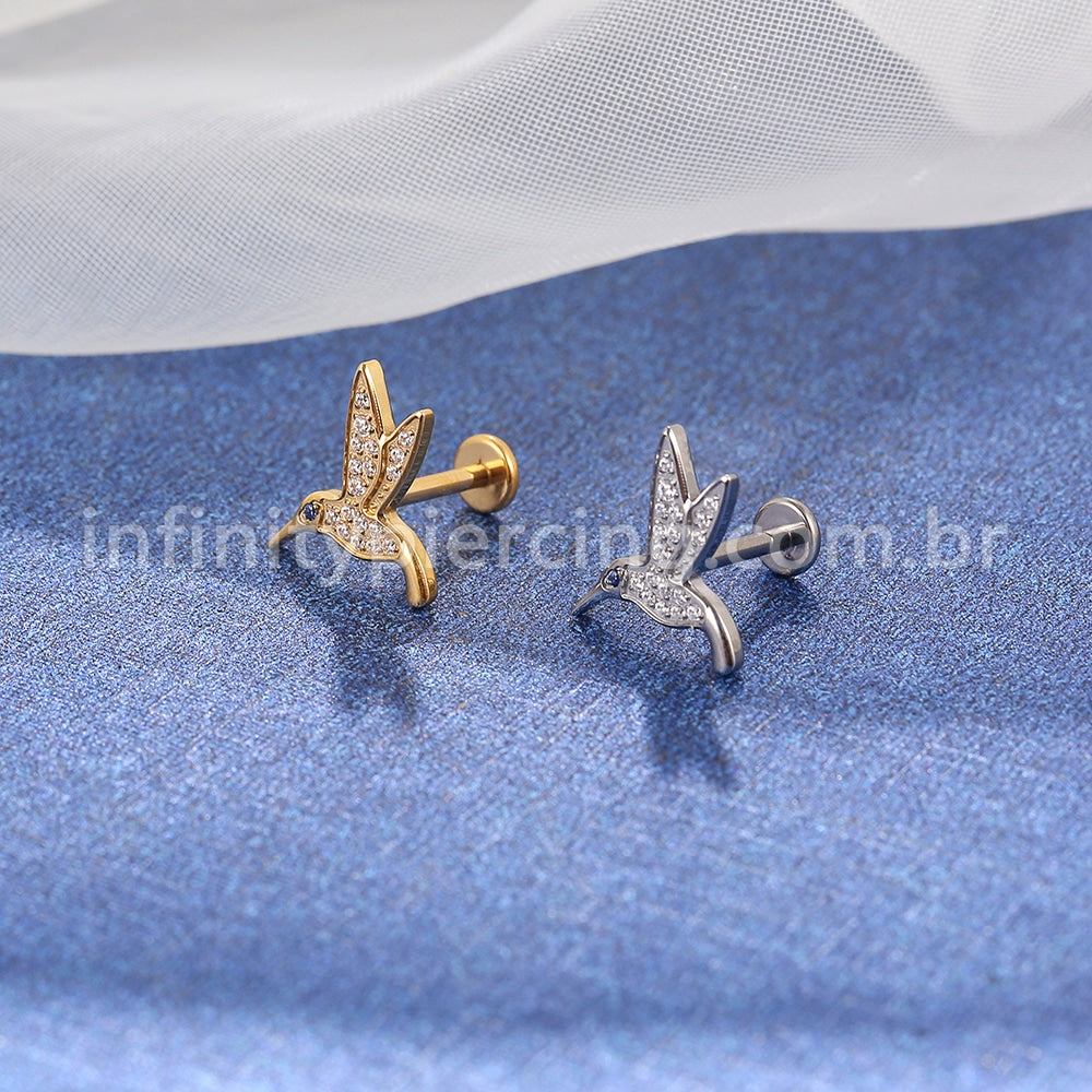 Piercing Labret Titânio Beija Flor Zircônia