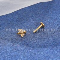 Piercing Labret Titânio Folhas Zircônia