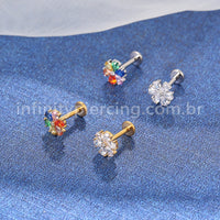Piercing Labret Aço Cirúrgico Flor Zircônia