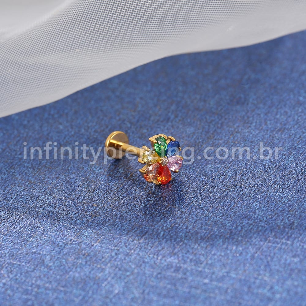 Piercing Labret Aço Cirúrgico Flor Zircônia