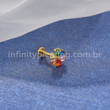 Piercing Labret Aço Cirúrgico Flor Zircônia